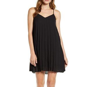 Gibson Hot Summer Nights Almost Ready pleated black mini dress a-line new Small